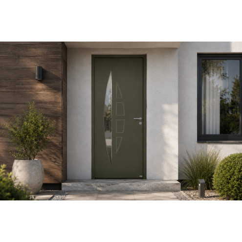 Porte d'entrée aluminium avec vitrage demi-lune