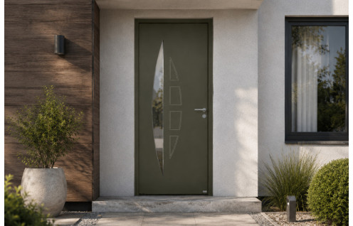 Porte d'entrée aluminium avec vitrage demi-lune
