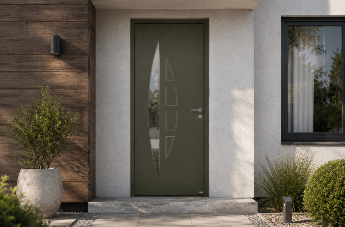 Porte d'entrée alu grand vitrage demi-lune