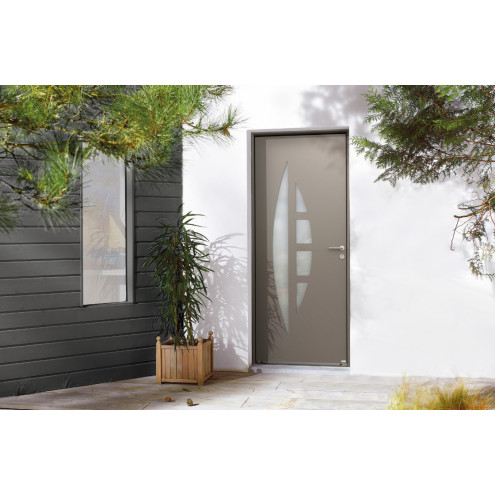 Porte d'entrée aluminium avec double vitrage demi-lune