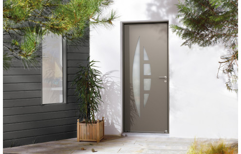 Porte d'entrée aluminium avec double vitrage demi-lune