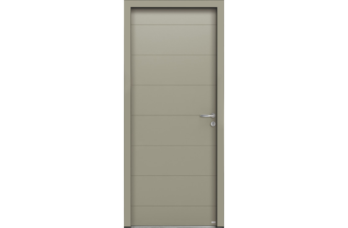 Porte d'entrée contemporaine en aluminium rainurée