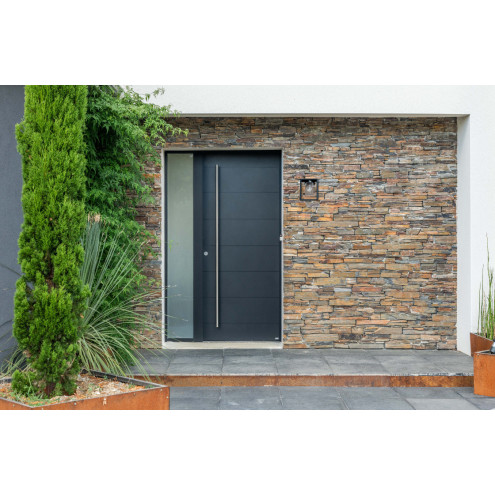 Porte d'entrée aluminium pleine rainurée