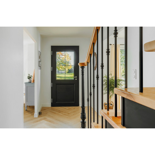 Porte d'entrée aluminium mi-vitrée à carreaux