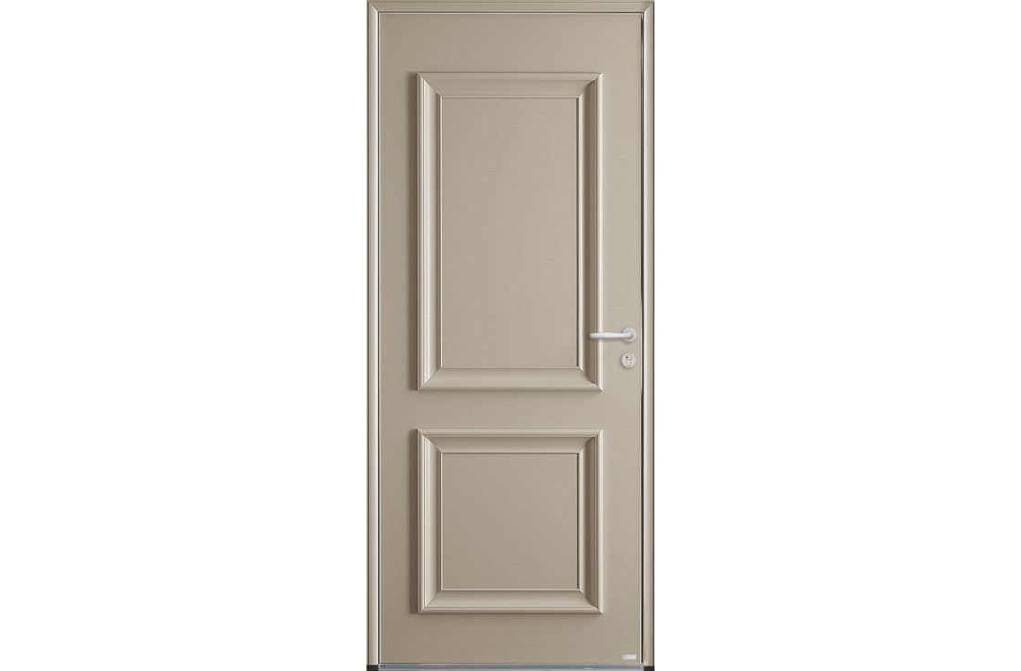 Porte d'entrée aluminium pleine traditionnelle avec moulures