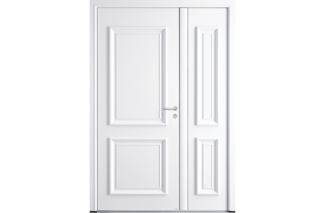Porte d'entrée aluminium pleine traditionnelle avec moulures