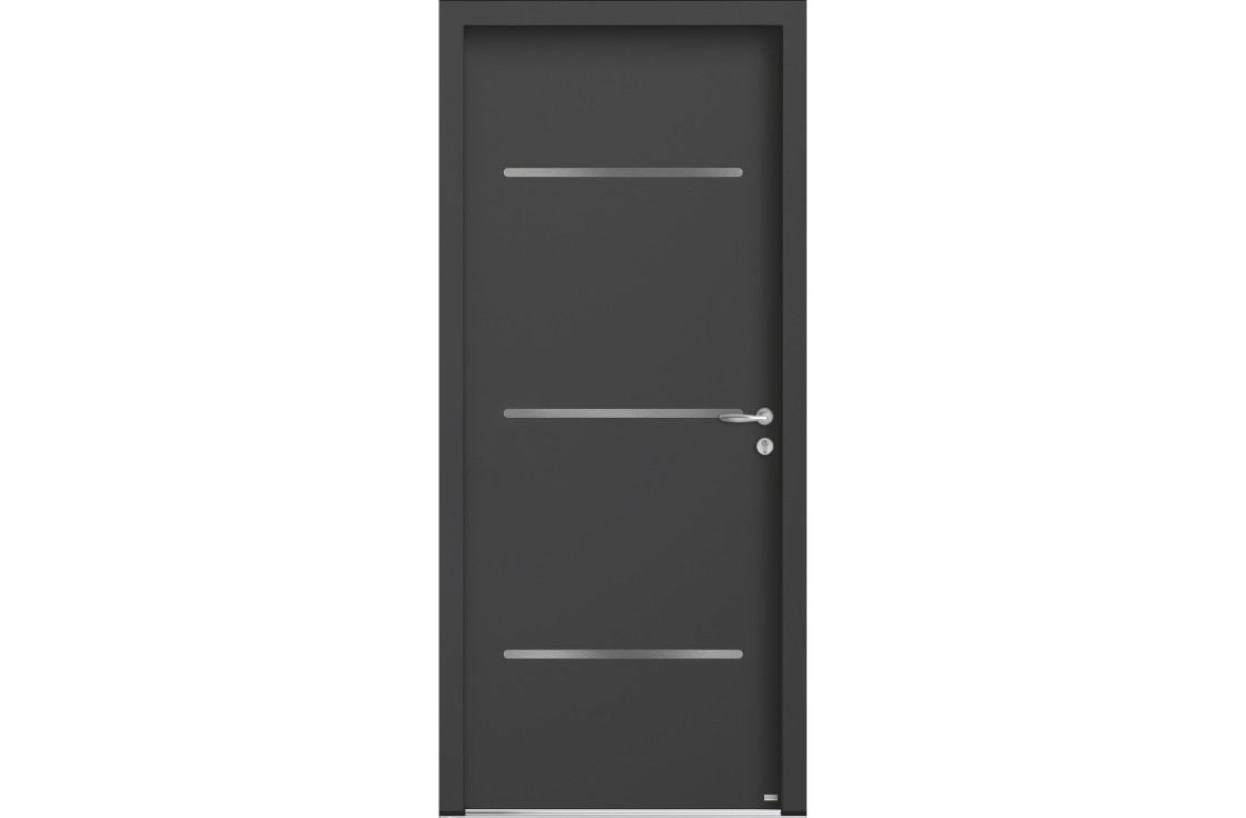 Porte d'entrée aluminium contemporaine avec inserts inox