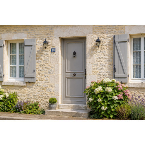 Porte d'entrée bois avec moulures