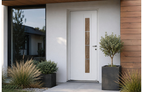 Porte d’entrée acier décor bois sur mesure