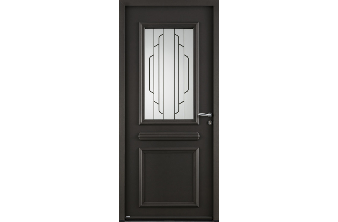 Porte d'entrée acier traditionnelle avec vitrage Art Déco