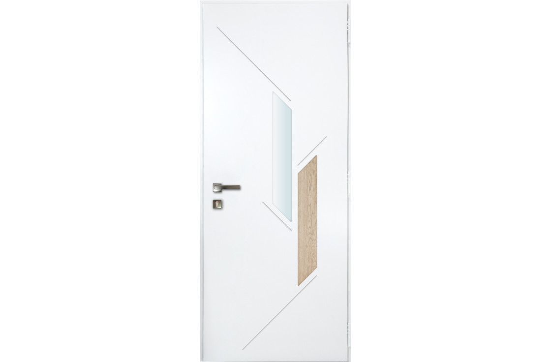 Porte d'entrée acier moderne avec vitrage géométrique