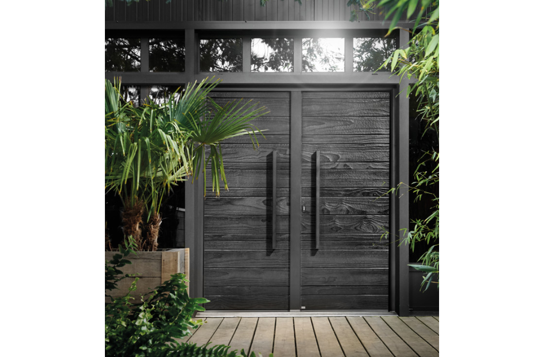 Porte d'entrée bois design contemporain sur mesure