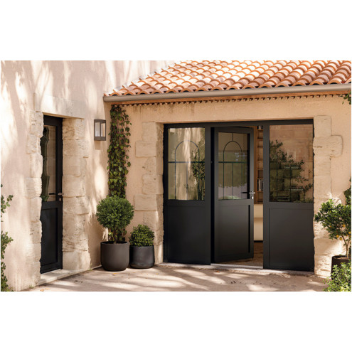 Porte d'entrée aluminium avec vitrage style atelier