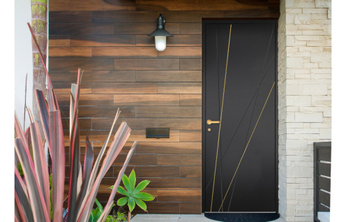 Porte d'entrée aluminium avec décors graphiques