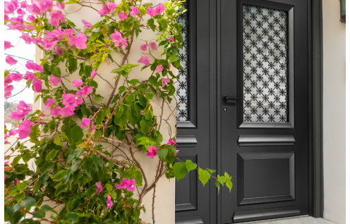 Porte d'entrée aluminium avec grille décorative