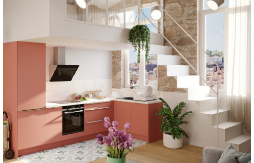 Cuisine moderne corail en L sur mesure | Bastia