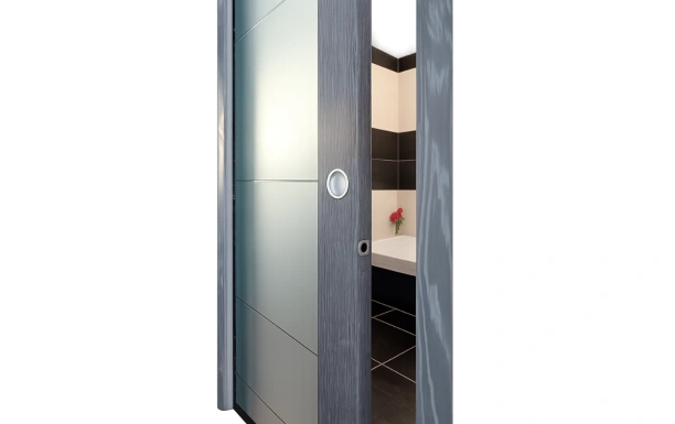 Poignée cuvette intégrée sur une porte coulissante à galandage