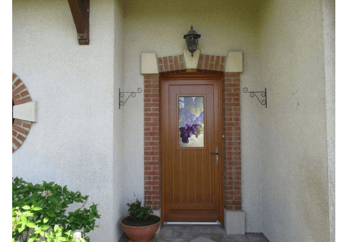 Chantier porte d'entrée en bois avec vitrage décoratif à proximité de Châlons (51)